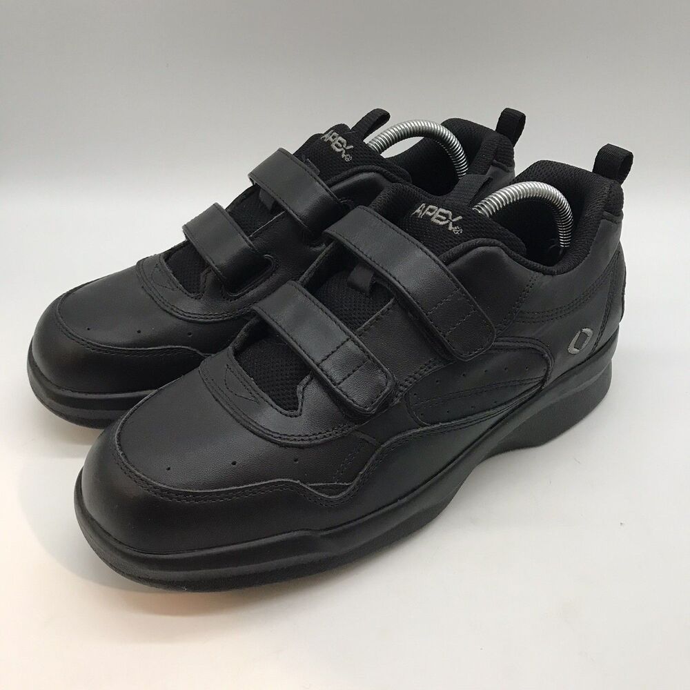 Apex Active Walker Black Leather Orthotic Shoes Men's 9M Double Strap Sneakers